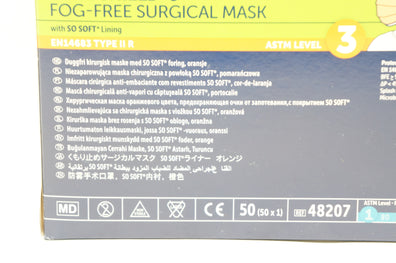Halyard 48207 Fluidshield 3 Fog-Free Surgical Mask, Orange - Box of 50